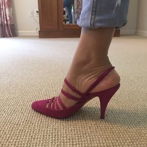 Hot pink sued strappy heels